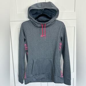 Nike Dri-FIT Hoodie Gray Pink Logo Pullover Women’s Small Athletic Sweatshirt